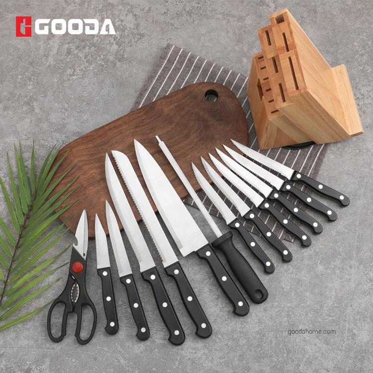 Juego de cuchillos de cocina para bistec de 14 piezas con bloque de cuchillos de madera